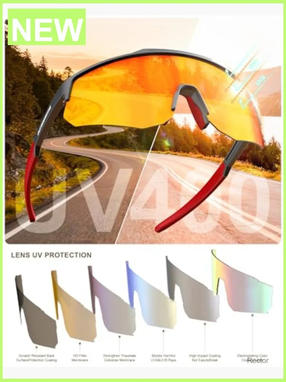 Polarized Sports Sunglasses UV400 One-Piece Lens for Running Cycling Baseball